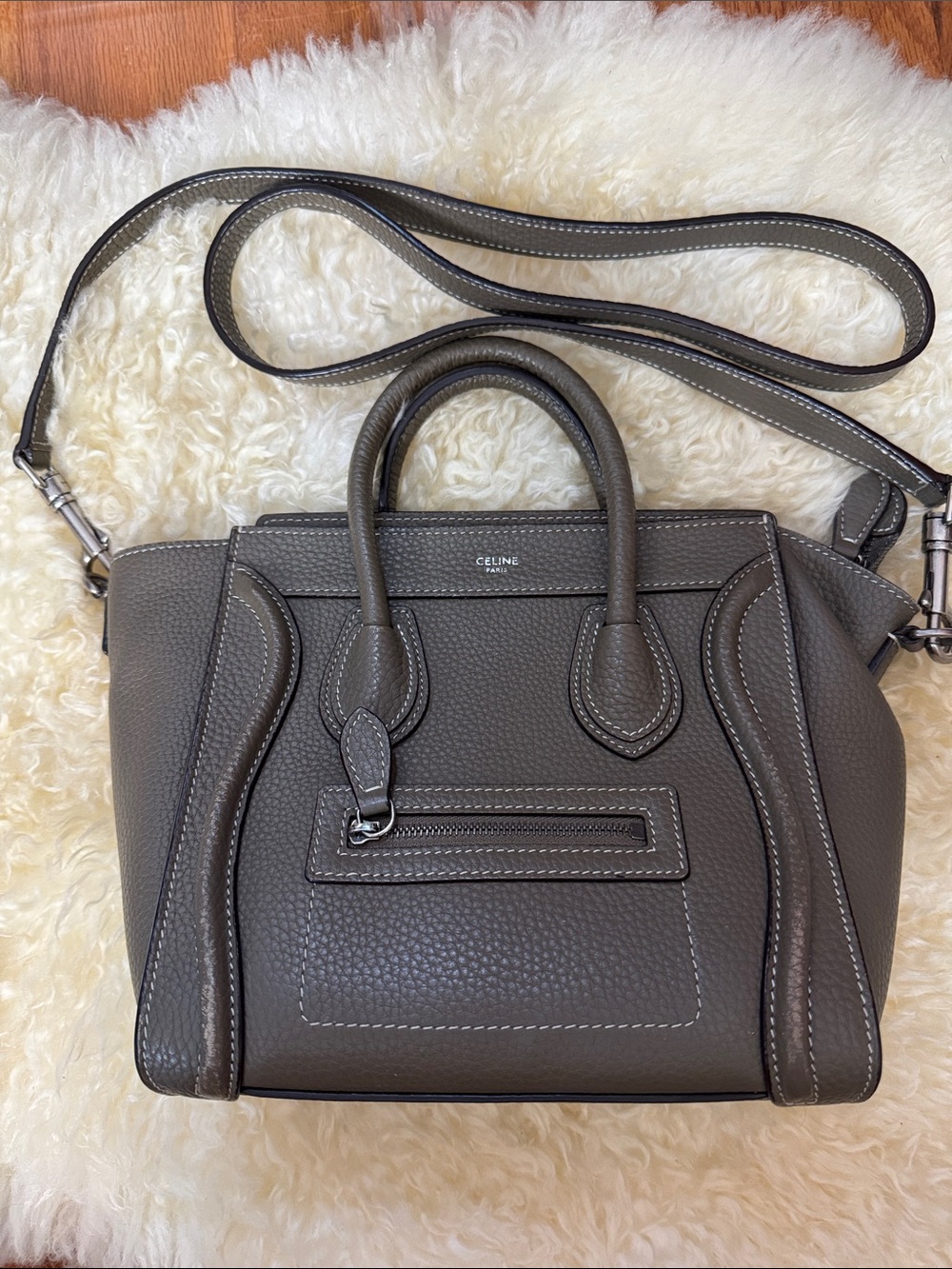 Celine Grey Pebbled Leather Mini Luggage Satchel